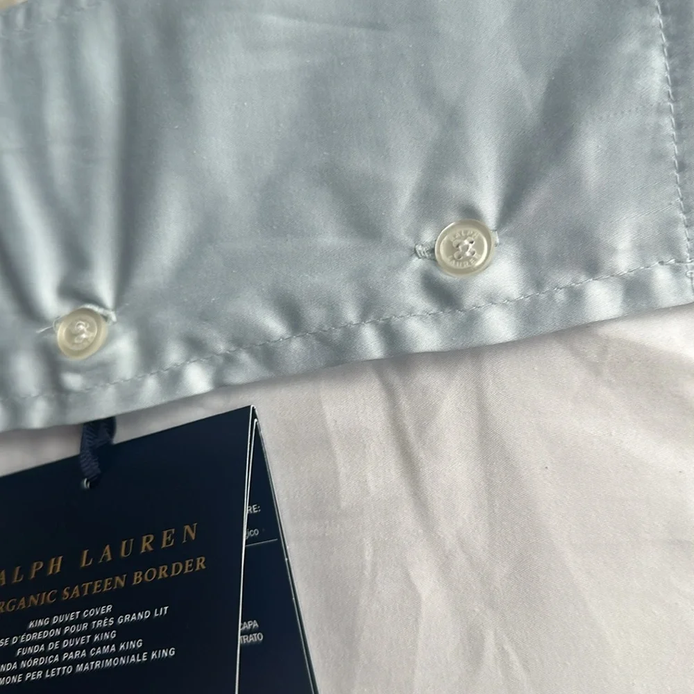Ralph Lauren RL 624 Organic Cotton Sateen Border King Duvet Cover Blue Hycnth
